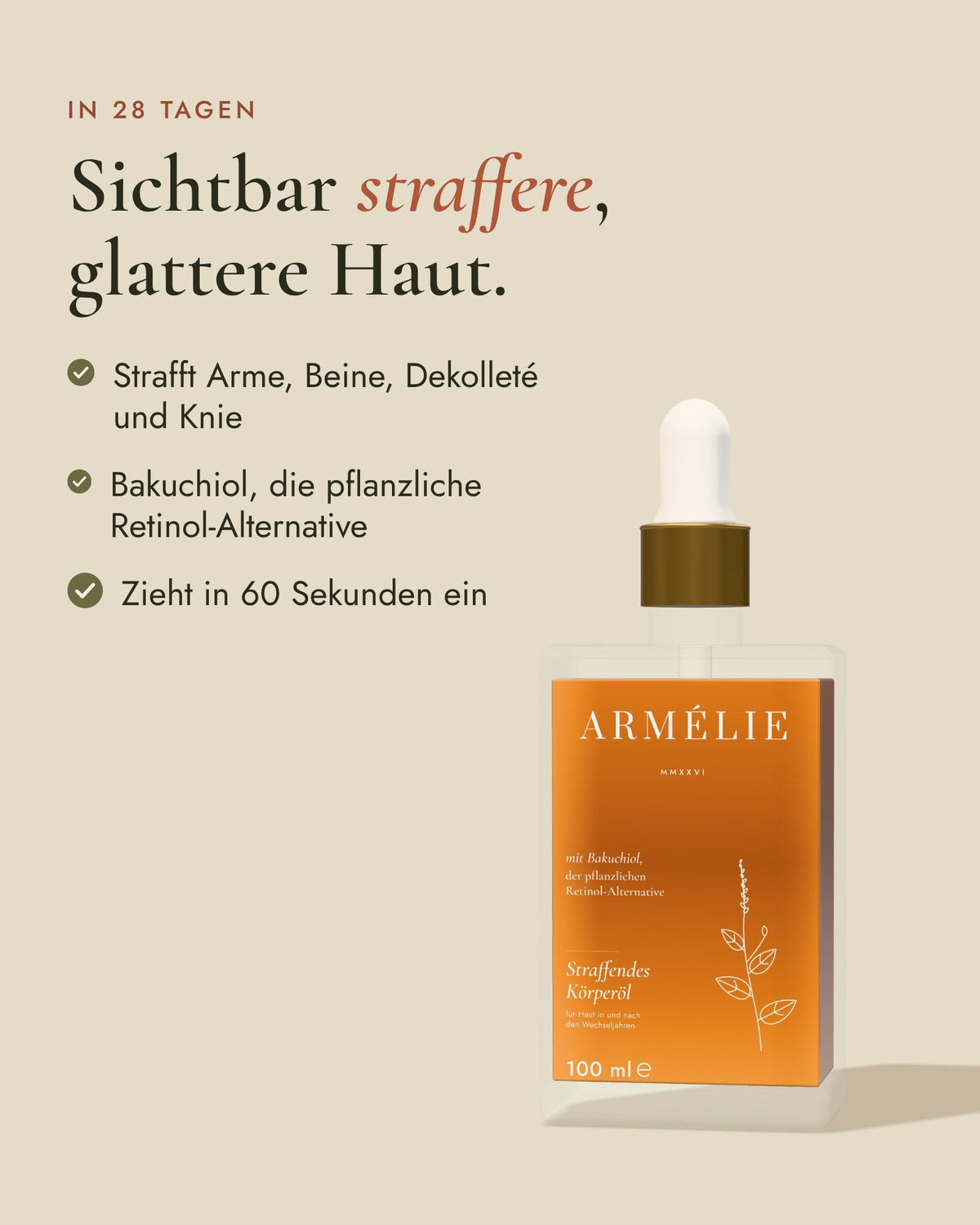 Sichtbar straffere, glattere Haut an Armen, Beinen, Dekolleté und Knien